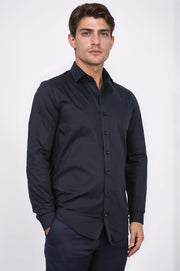 slim fit non-ıron twıll siyah gömlek